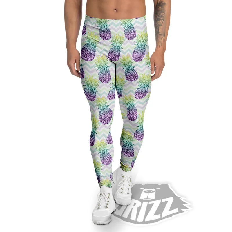 Holiday Sale Zig Zag Pineapple Bright Print Pattern Men's Leggings