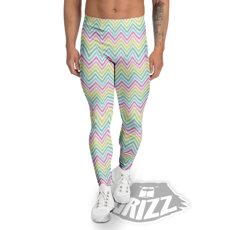 Limited Stock Zigzag Colorful Print Pattern Men's Leggings