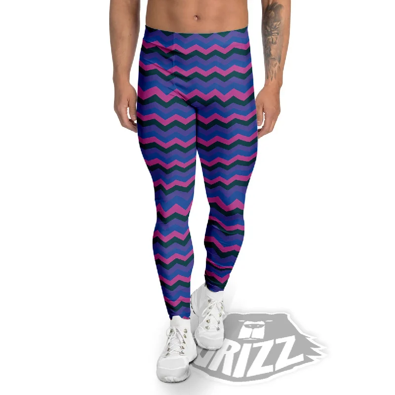 Clearance Sale Zigzag Purple And Blue Print Pattern Men's Leggings