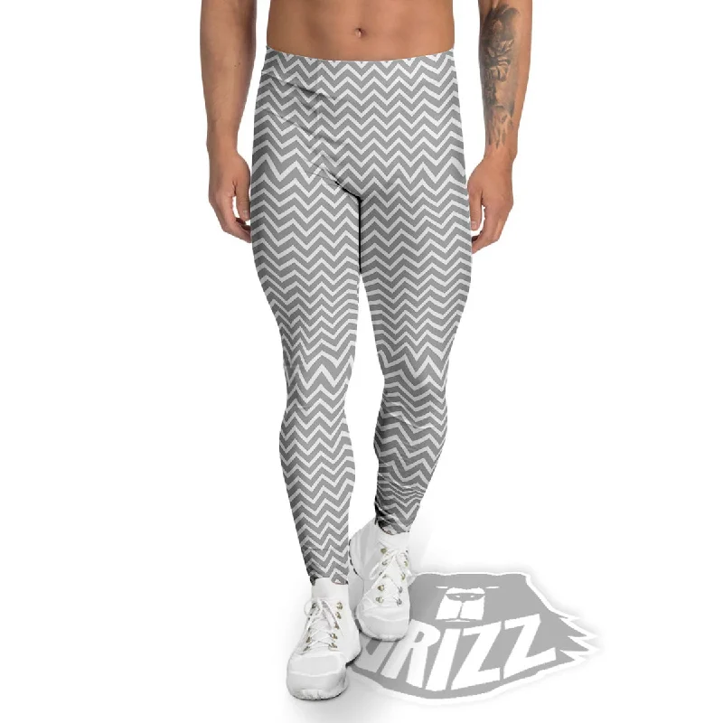 Buy More, Save More Zigzag White And Grey Print Pattern Men's Leggings