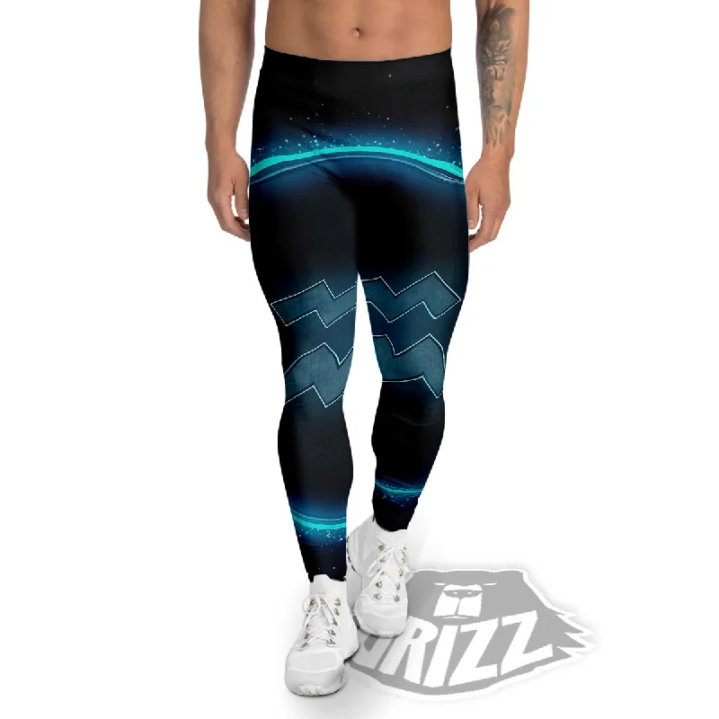 Super Sale Zodiac Sign Blue Aquarius Print Men's Leggings