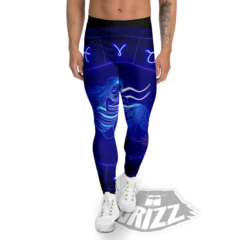 Exclusive Offers Zodiac Sign Dark Aquarius Print Men's Leggings