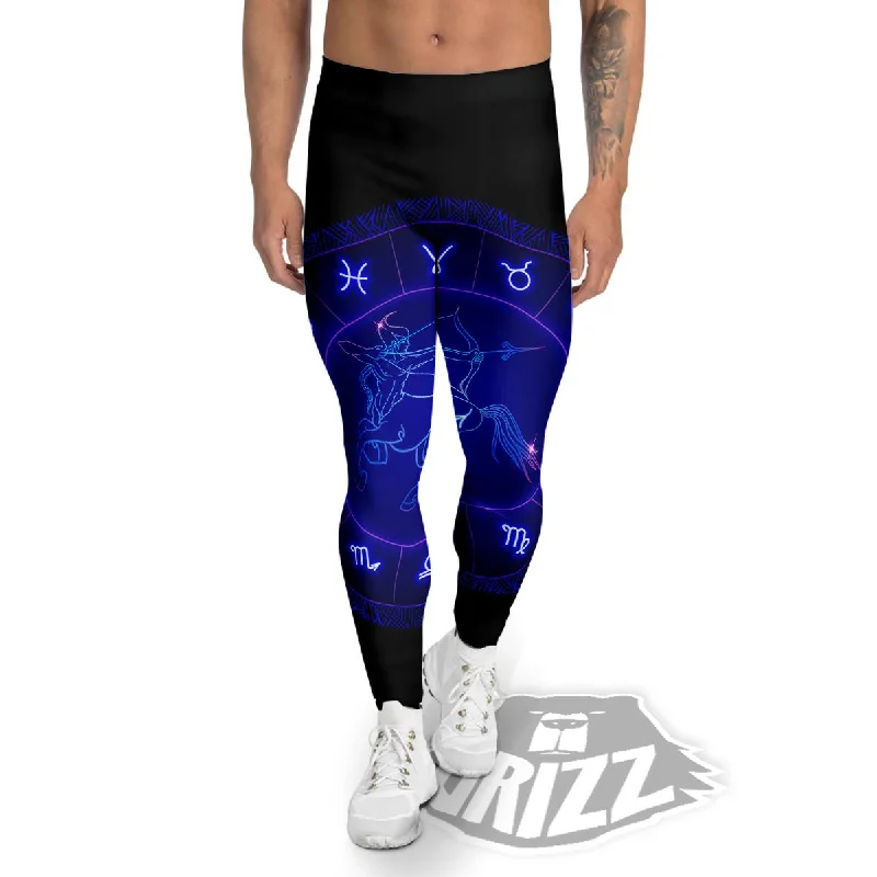 Overstock Zodiac Sign Dark Sagittarius Print Men's Leggings