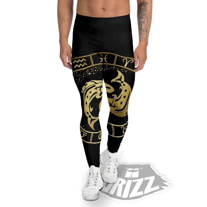 Final Markdown Zodiac Sign Golden Pisces Print Men's Leggings