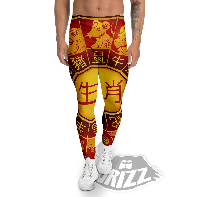 Exclusive Offers Zodiac Wheel Colourful Chinese Print Men's Leggings