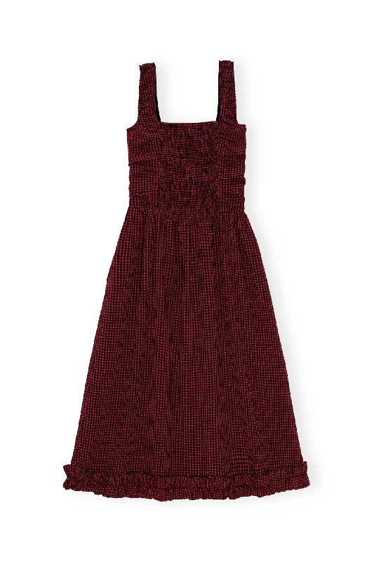 Overstock Check Midi Smock Dress in Winery