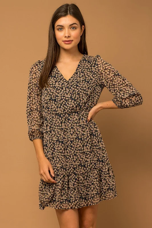 Buy More, Save More Floral V-Neck Wrap Dress - Navy/Taupe