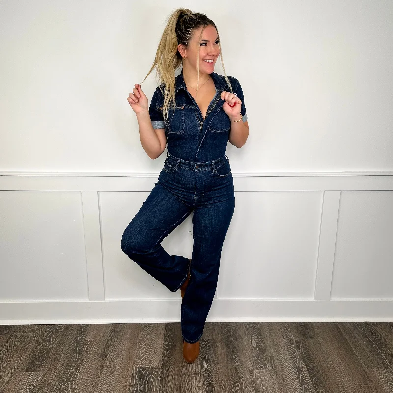 Midnight Madness Judy Blue Emmy Tummy Control Straight Leg Dark Wash Jumpsuit