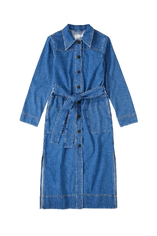 The Best Prices Long Belted Dress in Mid Blue