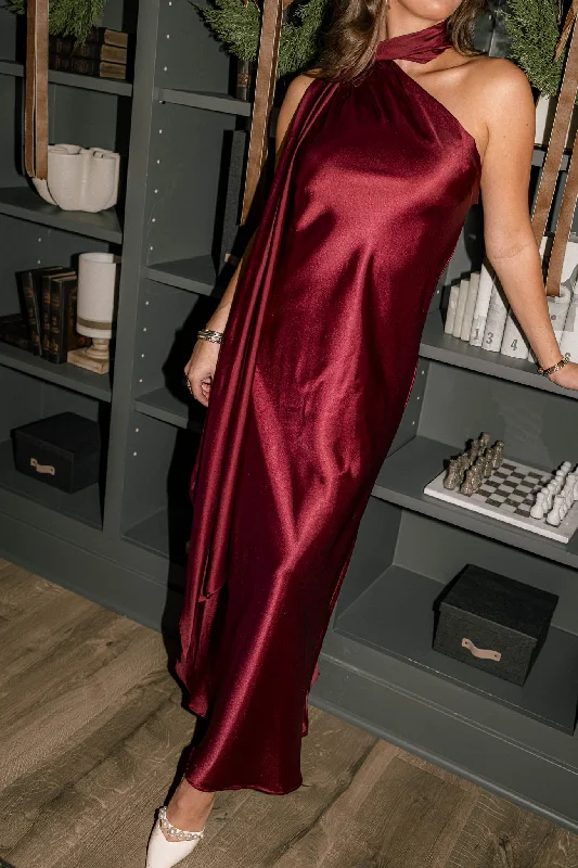 Limited Stock Merlot Satin Scarf Dress