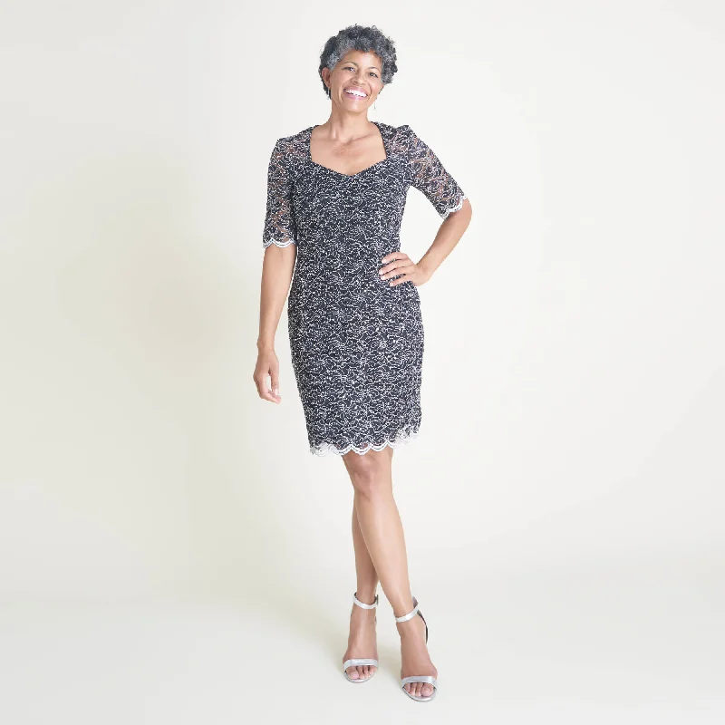 Online Specials Meryl Silver Sequin Lace Cocktail Dress