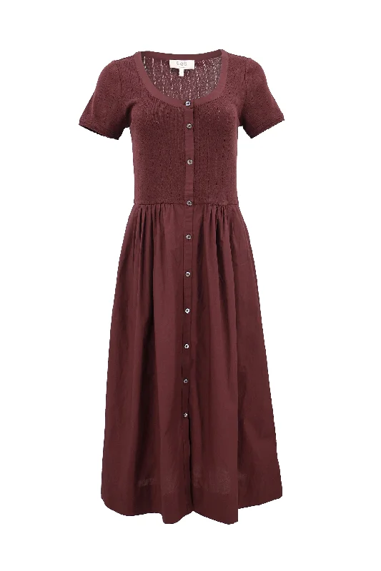 Savings Galore Renata Solid Crewneck Dress in Burgundy