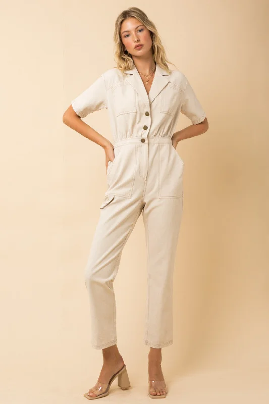 Don’t Miss Out Utility Boiler Jumpsuit - Ecru