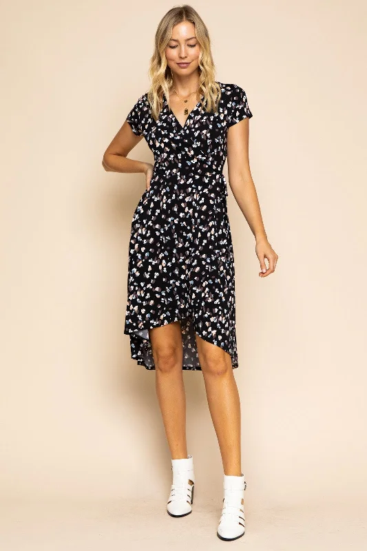 Special Promotion Wrap Midi Dress  - Black Multi