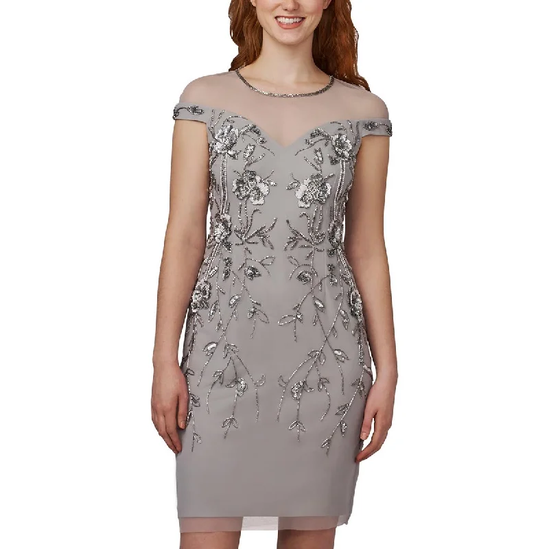 Low Prices Adrianna Papell Womens Beaded Cap-Sleeve Sheath Dress