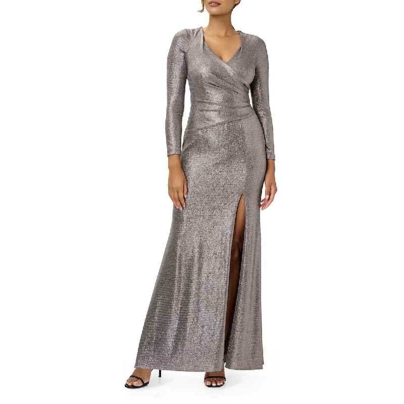 Weekend Deal Adrianna Papell Womens Metallic Long Evening Dress