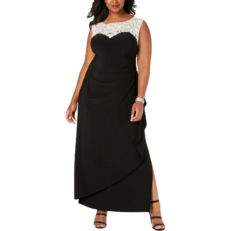 Price Cut Alex Evenings Womens Plus Embroidered Faux Wrap Evening Dress