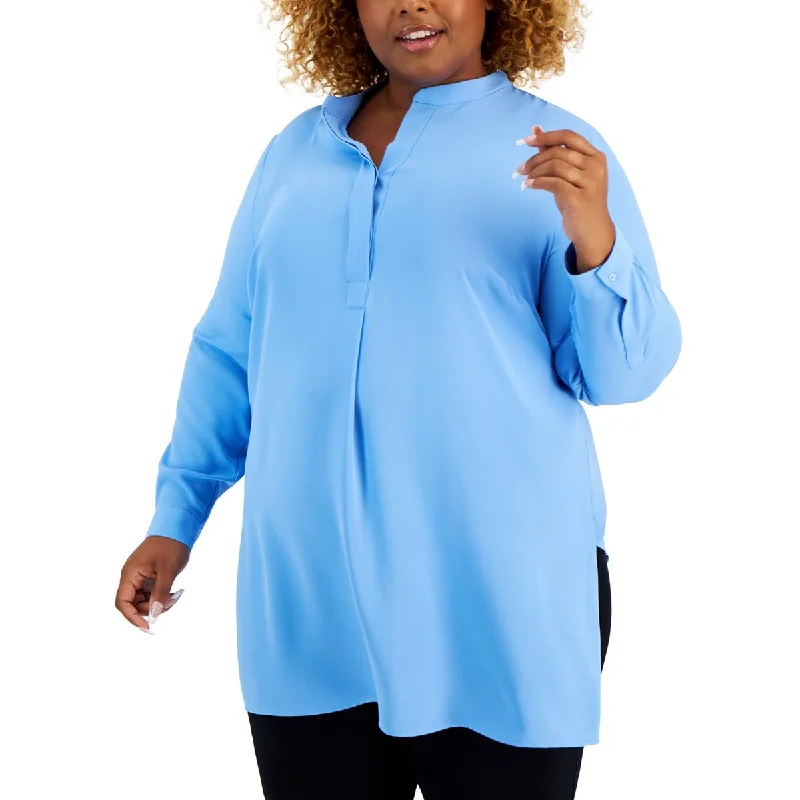New Deals Anne Klein Womens Plus V-Neck Long Tunic Top