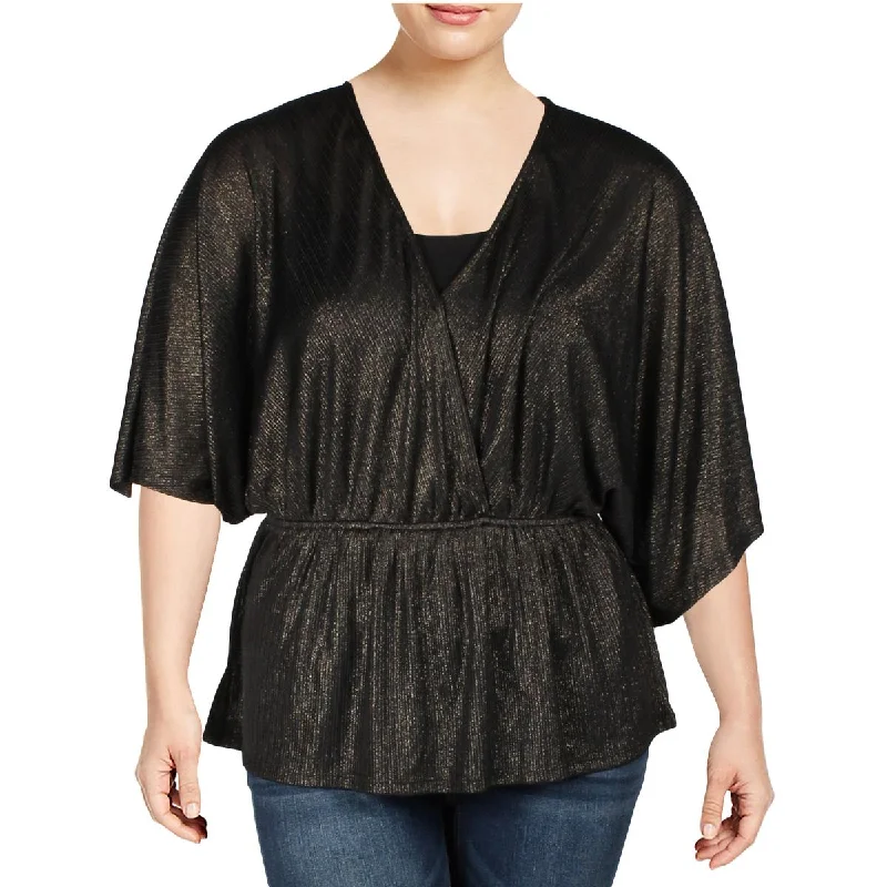 Special Savings Aqua Curve Womens Plus Surplice Metallic Blouse