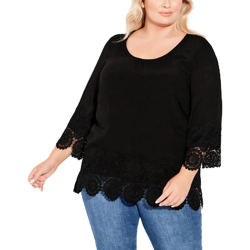 Act Now Avenue Womens Plus Sylvie Chiffon Crochet Blouse
