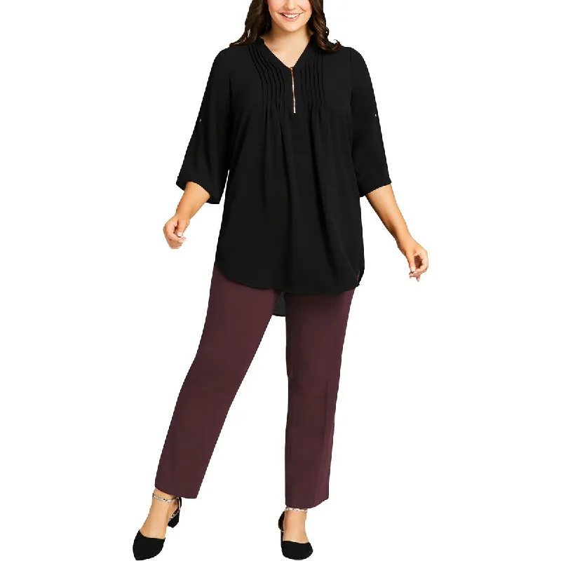 Bargain Bin Avenue Womens Plus Tummy Control Comfort Waist Straight Leg Pants