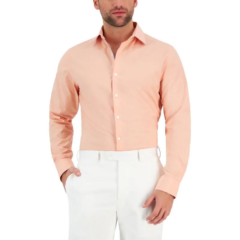 Deep Discounts Bar III Mens Chambray  Solid Stretch Button-Down Shirt