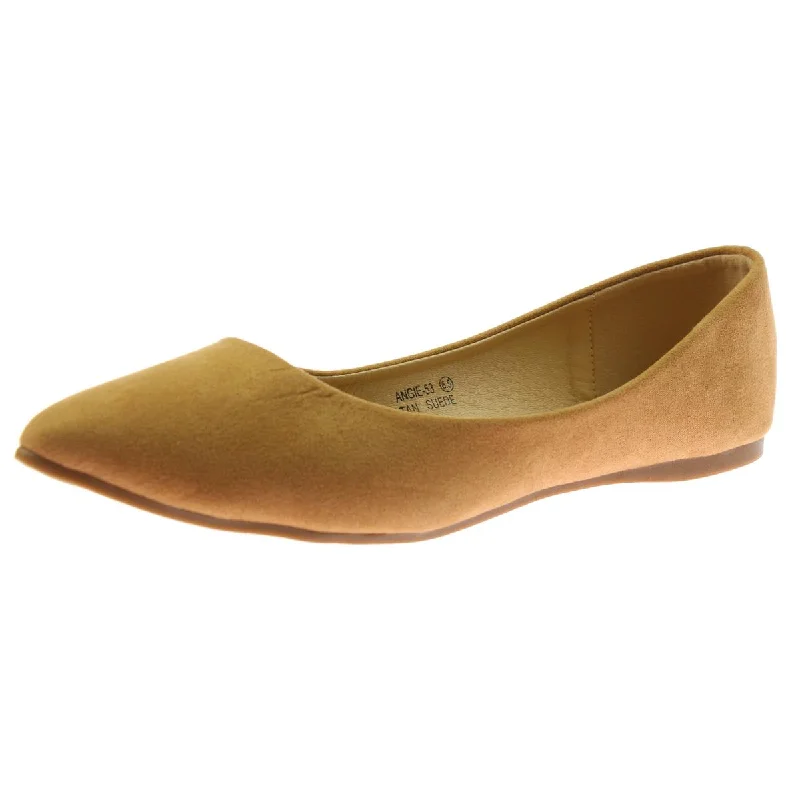 Online Only Bella Marie Womens Angie Faux Suede Pointed Toe Ballet Flats