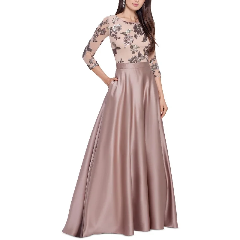 New Markdowns Betsy & Adam Womens Mesh Embellished Evening Dress