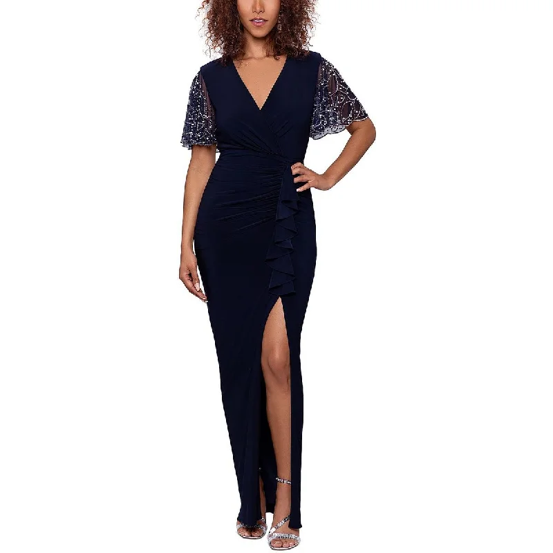 Extra Savings Betsy & Adam Womens Petites Knit Cascade Ruffle Evening Dress