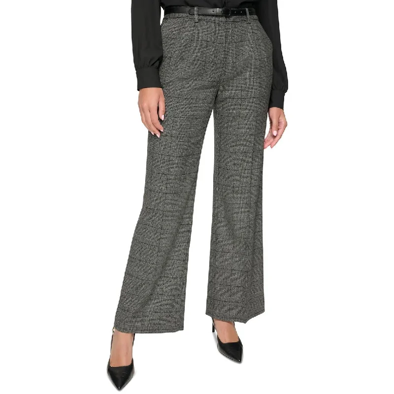 Price Fest Calvin Klein Womens High Rise Glen Plaid Wide Leg Pants