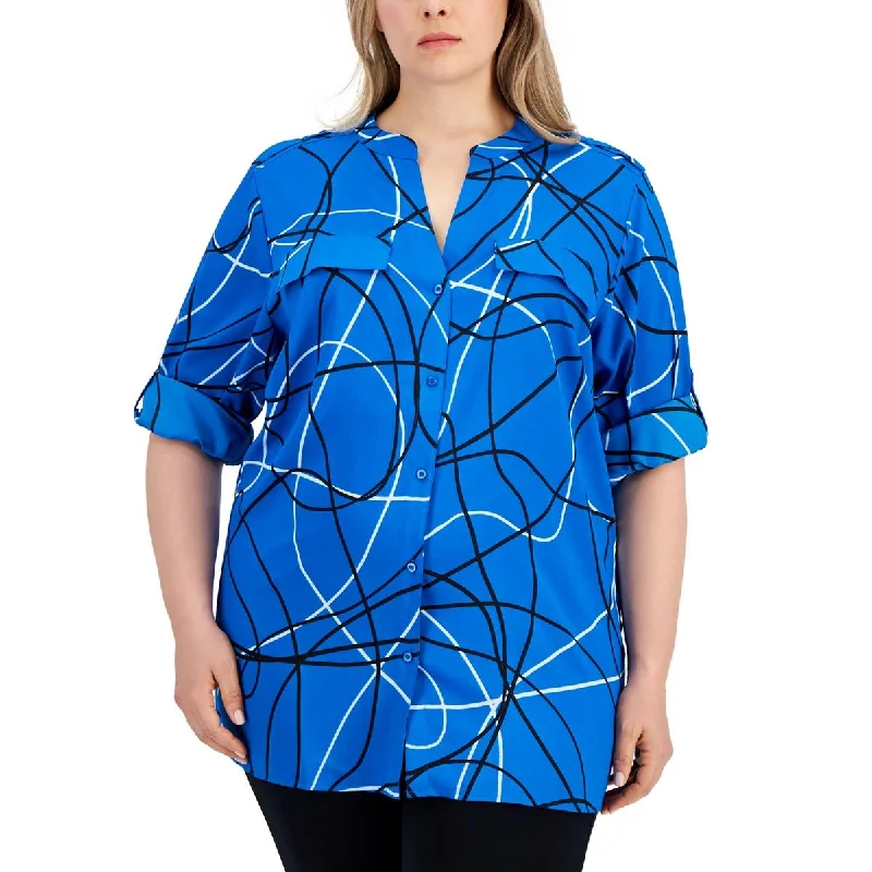 Limited Time Calvin Klein Womens Plus Printed  Button-Down Top