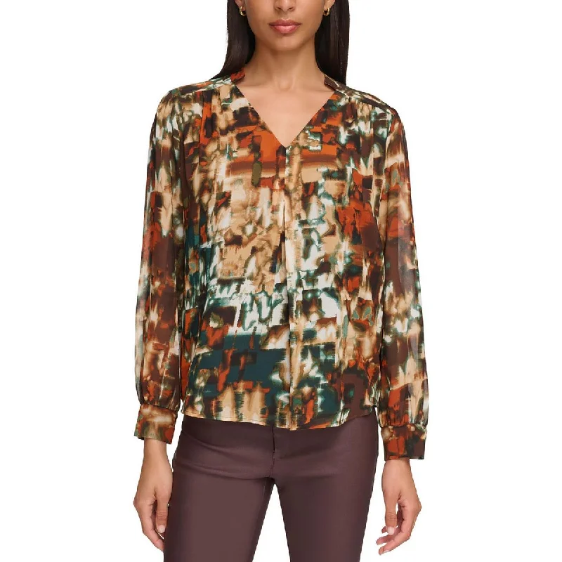 Daily Deals Calvin Klein Womens V-neck Long Sleeves Pullover Top
