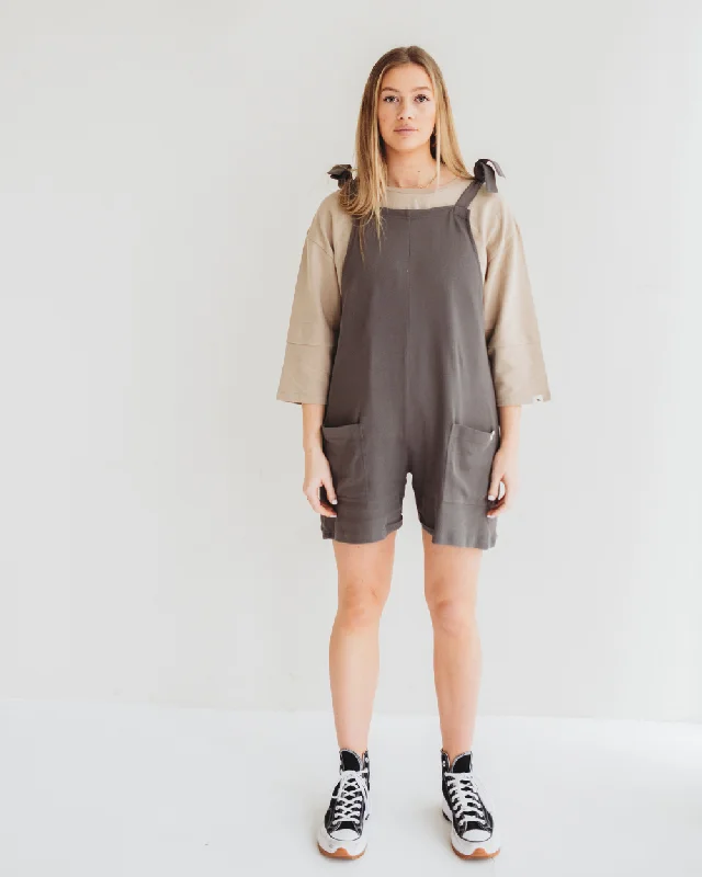 Early Access Charcoal Plain Rib Shortie Dungarees