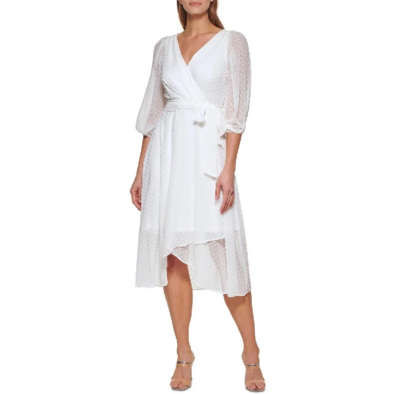 Steals and Deals DKNY Womens Belted Midi Wrap Dress