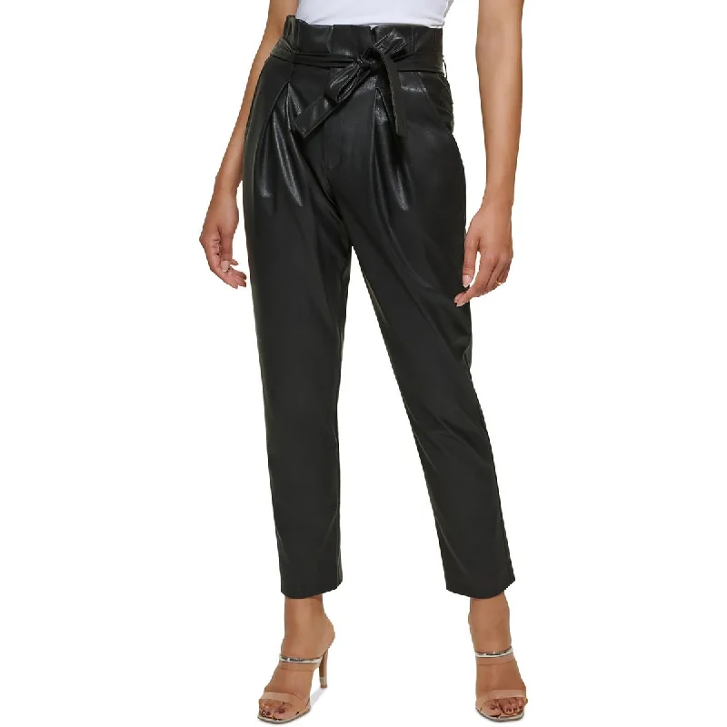 Fantastic Deals DKNY Womens Faux-Leather High-Rise Ankle Pants