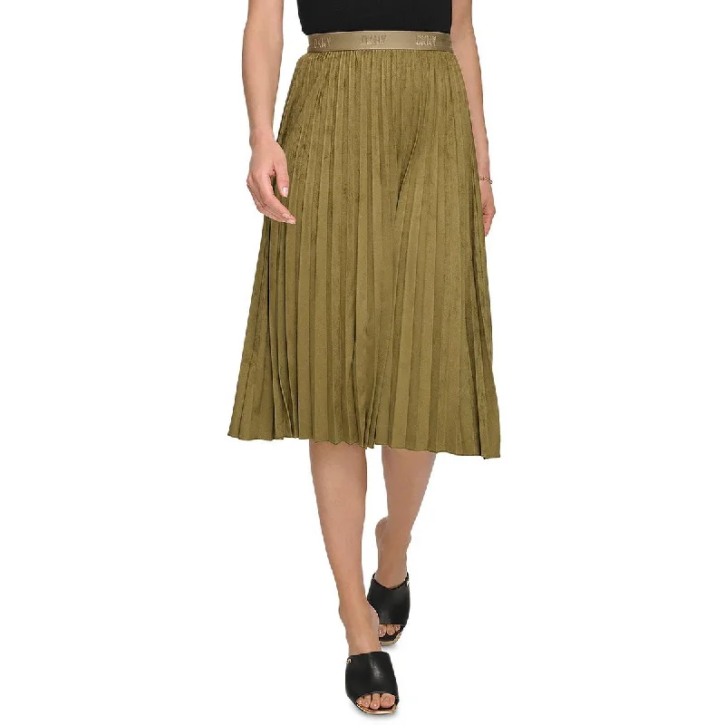 Final Markdown DKNY Womens Faux Suede Midi Pleated Skirt