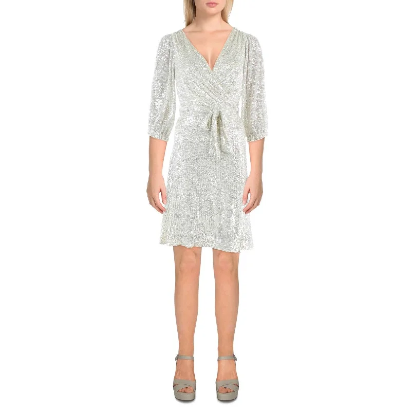 Exclusive Savings DKNY Womens Petites Sequined Surplice Cocktail and Party Dress