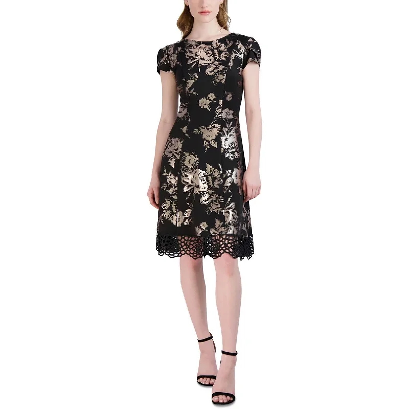 Lowest Price Donna Ricco Womens Floral Print Knee Length Fit & Flare Dress
