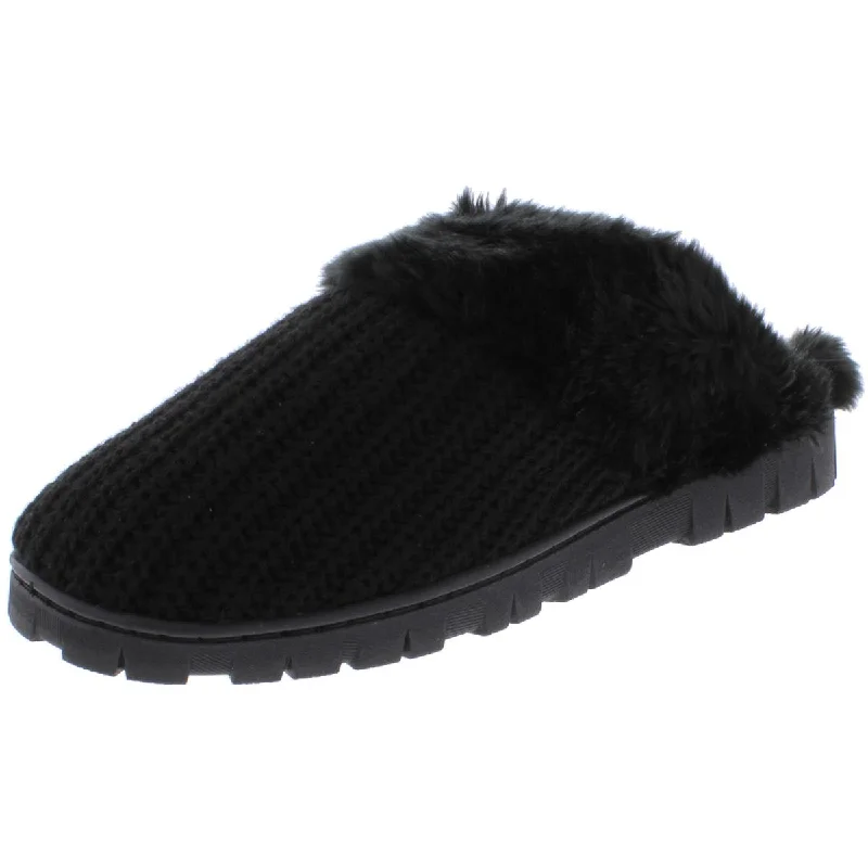 Take Advantage Dr. Scholl's Shoes Womens Sunday Knit Faux Fur Scuff Slippers