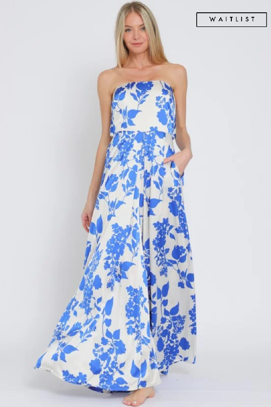 Massive Deals Waitlist 2/20 ♥ Francis Sleeveless Floral Print Wide Leg Jumpsuit Blue