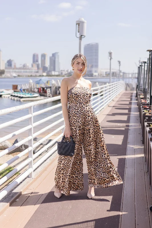 Limited Edition Francis Sleeveless Leopard Print Wide Leg Jumpsuit Brown