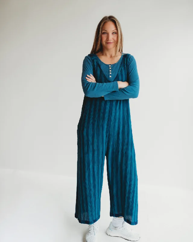 New Markdowns Grace Check & Stripe Reversible Navy Jumpsuit