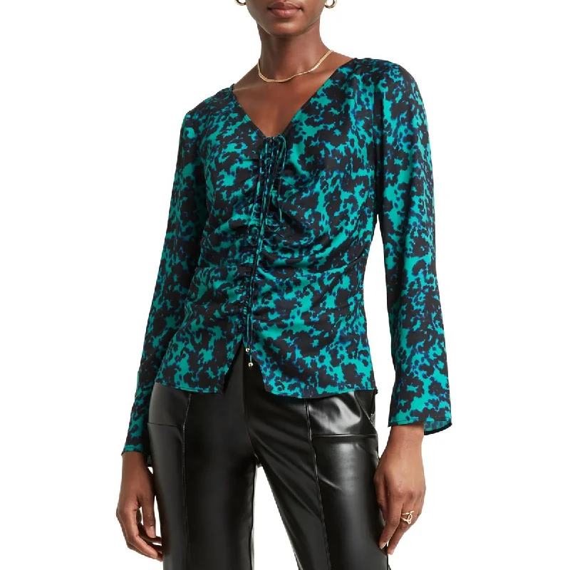 Bargain Prices H Halston Womens V-Neck Ruched Front Blouse