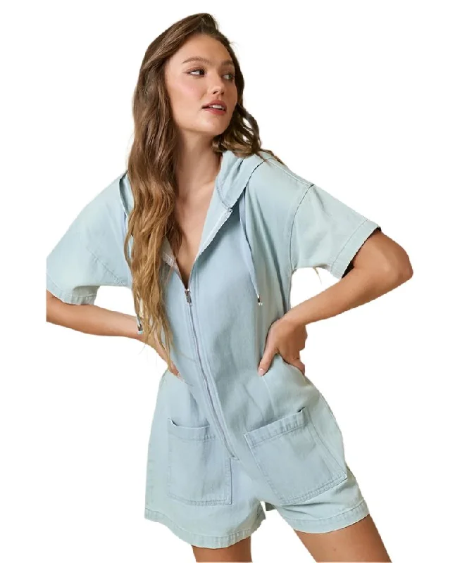 Amazing Deals Dallas Denim Zip Up Pocket Hoodie Romper