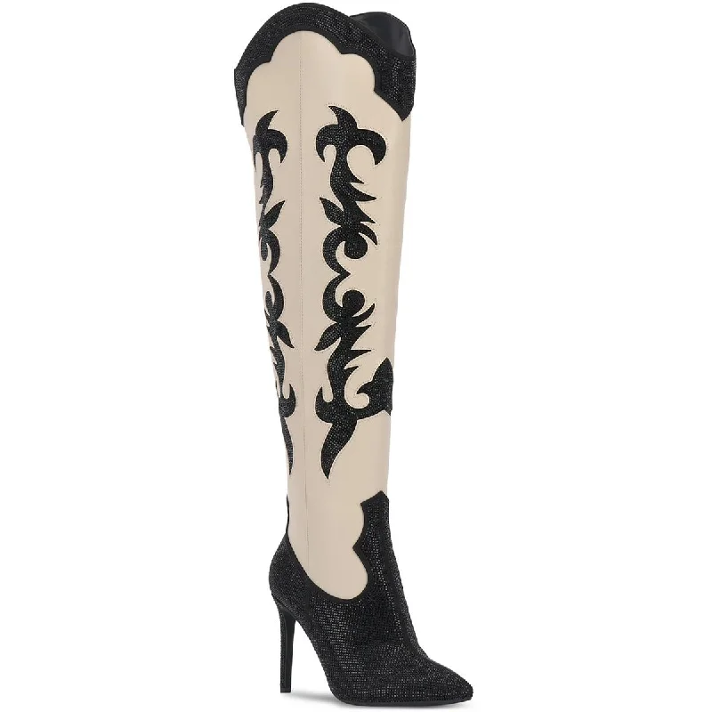 New Deals INC Womens Iresa Faux Leather Rhinestone Cowboy, Western Boots