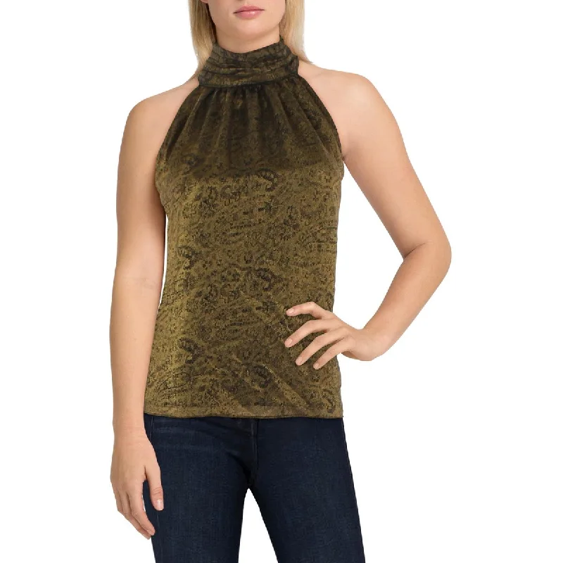 Best Bargains Joie Womens Metallic Mock Neck Halter Top