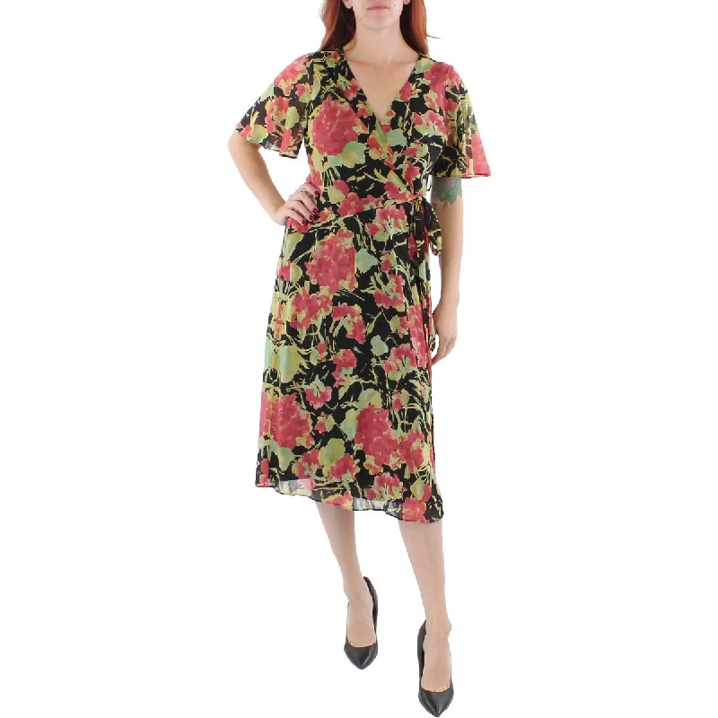 Super Sale Lauren Ralph Lauren Womens Georgette Crinkle Midi Wrap Dress