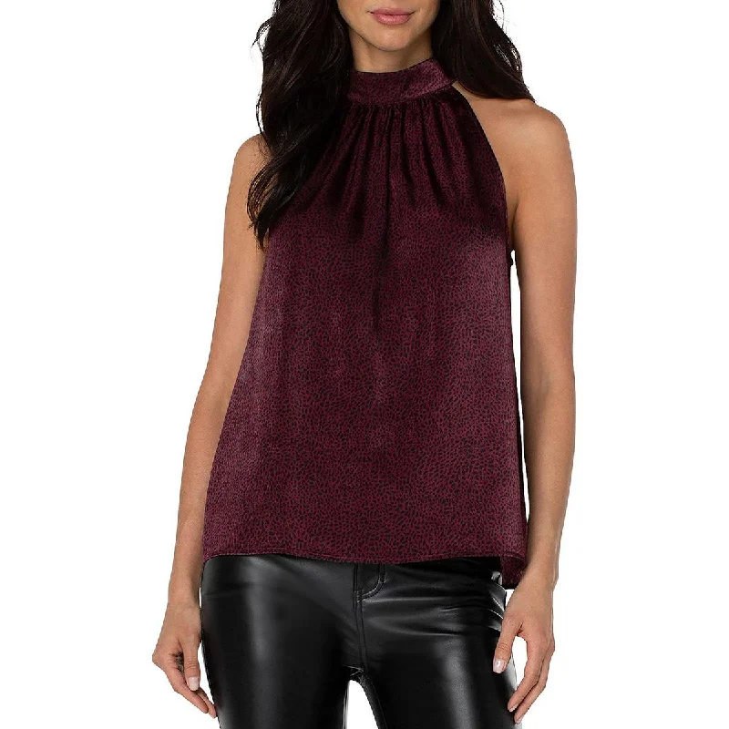 Price Cut Liverpool Los Angeles Womens Satin Leopard Print Halter Top