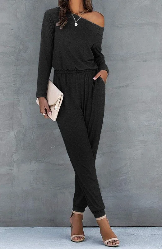 Epic Deals Loose Off Shoulder Elastic Waist Stretchy Jumpsuit