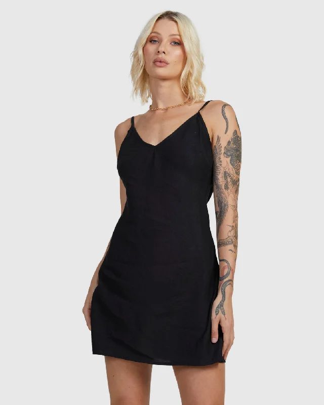 Midnight Madness Off Duty Bias Mini Dress - Washed Black